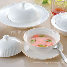 Saudável, durável, branca, porcelana, forno, seguro, dourado, linha, dinnerware